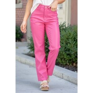JUDY BLUE New With Tags NWT Hot Pink Faux Leather Straight Leg Jean - Size 15/32